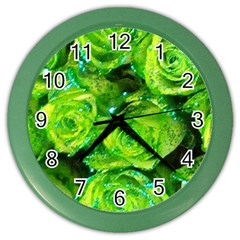 Festive Green Glitter Roses Valentine Love  Color Wall Clocks by yoursparklingshop