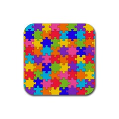 Funny Colorful Jigsaw Puzzle Rubber Coaster (square)  by yoursparklingshop