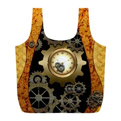 Steampunk Golden Design With Clocks And Gears Full Print Recycle Bags (l)  by FantasyWorld7