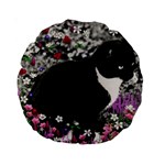 Freckles In Flowers Ii, Black White Tux Cat Standard 15  Premium Round Cushions Back