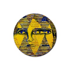 Conundrum Ii, Abstract Golden & Sapphire Goddess Rubber Coaster (round)  by DianeClancy