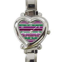 Purple Green Stripes Heart Italian Charm Watch by BrightVibesDesign