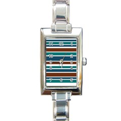 Teal Brown Stripes Rectangle Italian Charm Watch by BrightVibesDesign