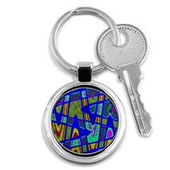 Bright Blue Mod Pop Art  Key Chains (round)  by BrightVibesDesign