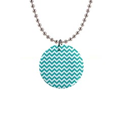 Turquoise & White Zigzag Pattern 1  Button Necklace by Zandiepants