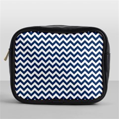 Navy Blue & White Zigzag Pattern Mini Toiletries Bag (one Side) by Zandiepants