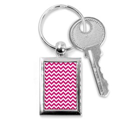 Hot Pink & White Zigzag Pattern Key Chain (rectangle) by Zandiepants