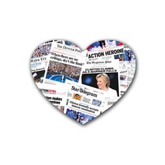 Hillary 2016 Historic Newspaper Collage Rubber Coaster (heart)  by blueamerica