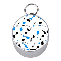 Blue, Black And White Pattern Mini Silver Compasses