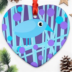 Blue And Purple Bird Heart Ornament (2 Sides) by Valentinaart