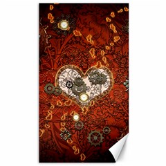 Steampunk, Wonderful Heart With Clocks And Gears On Red Background Canvas 40  X 72  