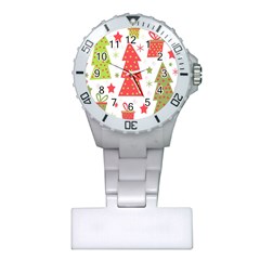 Christmas Design - Green And Red Plastic Nurses Watch by Valentinaart