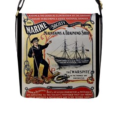 Vintage Advertisement British Navy Marine Typography Flap Messenger Bag (l)  by yoursparklingshop