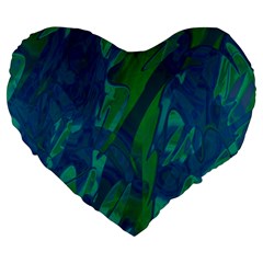 Green And Blue Design Large 19  Premium Heart Shape Cushions