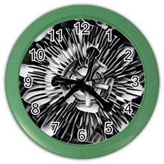 Black And White Passion Flower Passiflora  Color Wall Clocks by yoursparklingshop