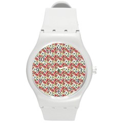 Gorgeous Red Flower Pattern  Round Plastic Sport Watch (m) by Brittlevirginclothing