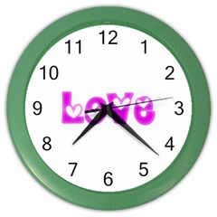 Pink Love Hearts Typography Color Wall Clocks by yoursparklingshop