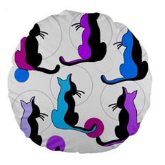 Purple Abstract Cats Large 18  Premium Flano Round Cushions by Valentinaart