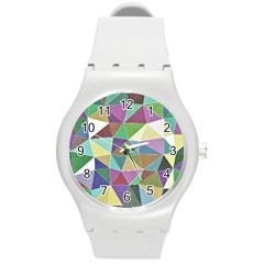 Colorful Triangles, Pencil Drawing Art Round Plastic Sport Watch (m) by picsaspassion