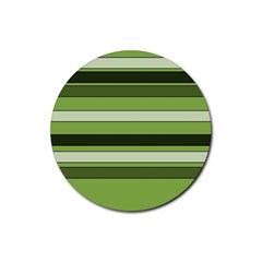 Greenery Stripes Pattern Horizontal Stripe Shades Of Spring Green Rubber Round Coaster (4 Pack)  by yoursparklingshop