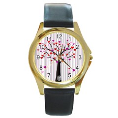 Valentine s Day Tree Round Gold Metal Watch by Valentinaart