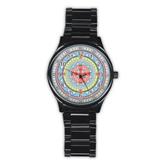 Drawing Mandala Art Stainless Steel Round Watch by Amaryn4rt