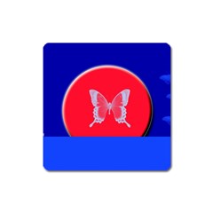 Blue Background Butterflies Frame Square Magnet by Nexatart