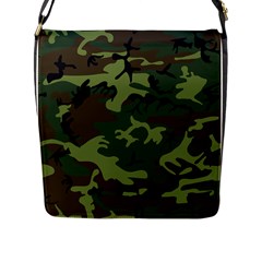 Camouflage Green Brown Black Flap Messenger Bag (l)  by Nexatart