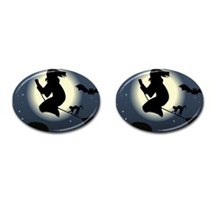 Halloween Card With Witch Vector Clipart Cufflinks (oval) by Nexatart