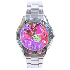 Abstract Flowers Digital Art Stainless Steel Analogue Watch by Nexatart