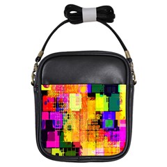 Abstract Squares Background Pattern Girls Sling Bags by Nexatart