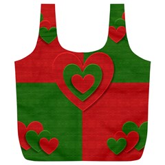 Christmas Fabric Hearts Love Red Full Print Recycle Bags (l)  by Nexatart