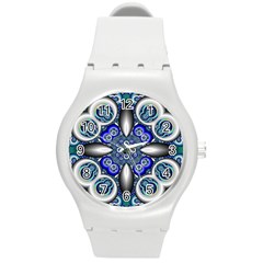 Fractal Cathedral Pattern Mosaic Round Plastic Sport Watch (m) by Nexatart