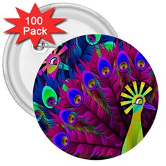 Peacock Abstract Digital Art 3  Buttons (100 Pack)  by Nexatart