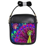 Peacock Abstract Digital Art Girls Sling Bags Front