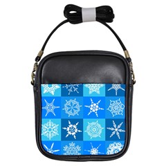 Seamless Blue Snowflake Pattern Girls Sling Bags by Nexatart