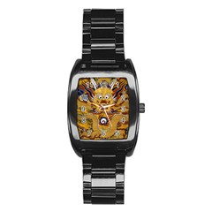 Chinese Dragon Pattern Stainless Steel Barrel Watch by Amaryn4rt