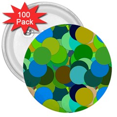 Green Aqua Teal Abstract Circles 3  Buttons (100 Pack)  by Simbadda