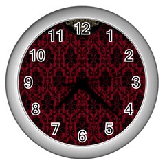 Elegant Black And Red Damask Antique Vintage Victorian Lace Style Wall Clocks (silver)  by yoursparklingshop