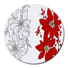 Poinsettia Flower Coloring Page Round Mousepads by Simbadda