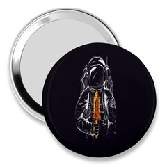 Humor Rocket Ice Cream Funny Astronauts Minimalistic Black Background 3  Handbag Mirrors by Simbadda