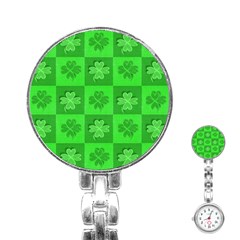 Fabric Shamrocks Clovers Stainless Steel Nurses Watch by Simbadda