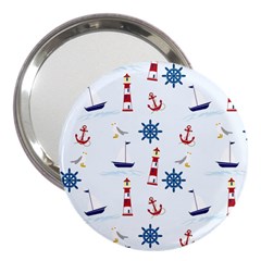 Seaside Nautical Themed Pattern Seamless Wallpaper Background 3  Handbag Mirrors by Simbadda