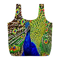 Graphic Painting Of A Peacock Full Print Recycle Bags (l)  by Simbadda