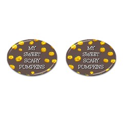 Scary Sweet Funny Cute Pumpkins Hallowen Ecard Cufflinks (oval) by Amaryn4rt