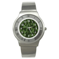 Camouflage Green Army Texture Stainless Steel Watch by Simbadda