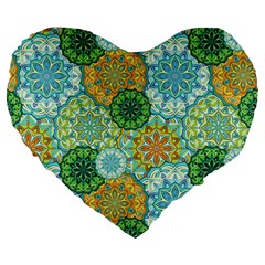 Forest Spirits  Green Mandalas  Large 19  Premium Heart Shape Cushion