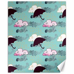 Rain Clouds Umbrella Blue Sky Pink Canvas 11  X 14   by Mariart