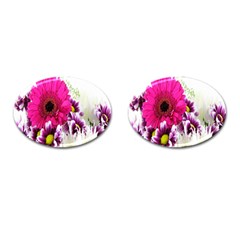 Pink Purple And White Flower Bouquet Cufflinks (oval) by Simbadda