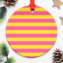 Horizontal Pink Yellow Line Round Ornament (two Sides) by Mariart